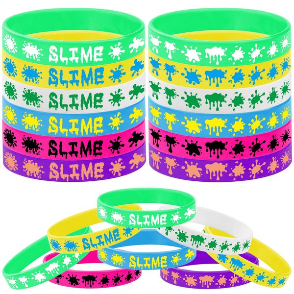 24PCS Rainbow Slime Themed Rubber Bracelets Silicone Wristbands -Art Paint Party Supplies Birthday Baby Shower Party Favors