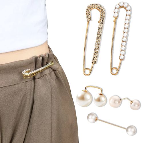 5 Pcs Sweater Rhinestone Shawl Pin Clip,Elegant and Stylish Pearl Brooches, Beautifully Designed for Many Occasions to Wear,White Gold Pearl
