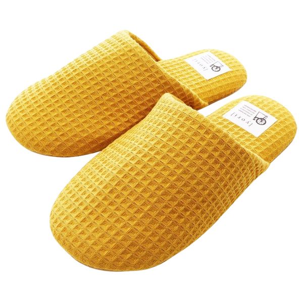 Aspersio Washable Waffle Slippers, Soft, Washable, Ultra Lightweight, Thin, Breathable, Cute, Indoor, Kitchen, Laundry, yellow (mustard)