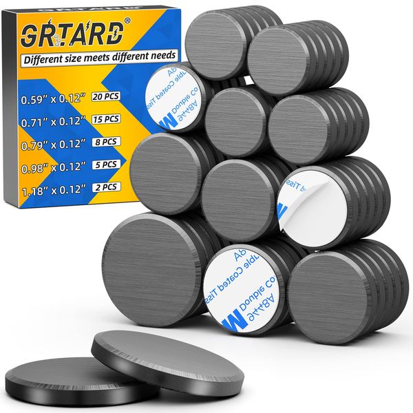 Grtard 50Pack Small Magnets for Crafts with Adhesive Backing, 5 Different Size, Strong Round Circle Magnets Ceramic Industrial Magnets, Flat Ferrite Craft Magnets for Refrigerator, Button, Hobbies