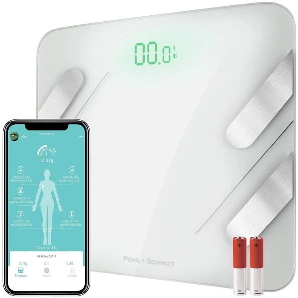 Body Fat Scale pohl schmitt Smart Digital, Syncs W/ All Phones, Thick Glass.  0G