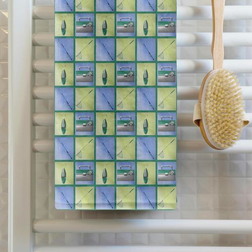 3D Rose Pole-Tackle Box-Fishing Lures Squares Pattern Hand Towel, 15" x 22", Blue/Yellow/Teal