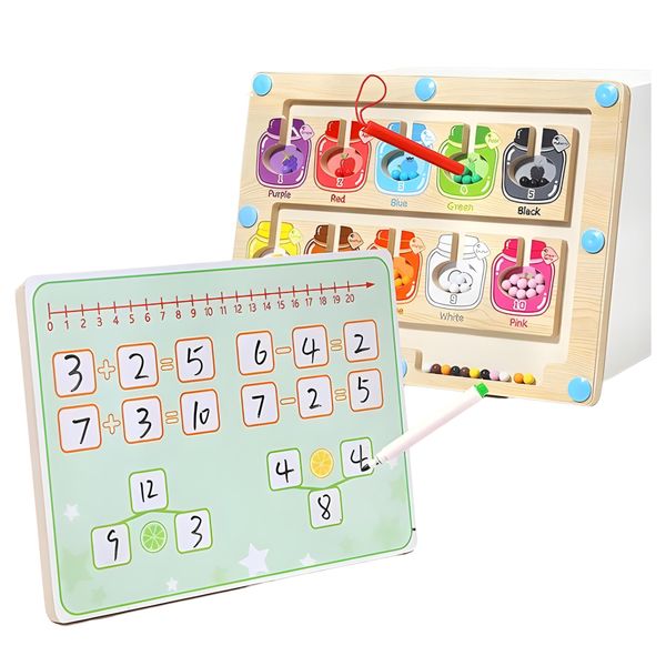 Urban Cradle Co. 2-in-1 Educational Montessori Wooden Magnetic Board Candy Jars Theme, Double-Sided Number Learning Whiteboard, Color Matching Maze Toys for Kids, Birthday Gift for Kids