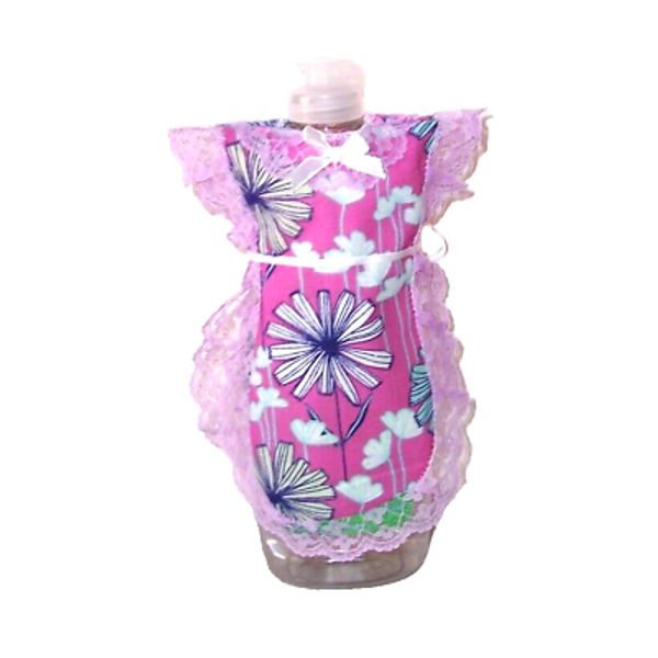 Lilac and Blue Flower Apron Cover-up Pancake Syrup Catsup Dish Soap Bottle Gift