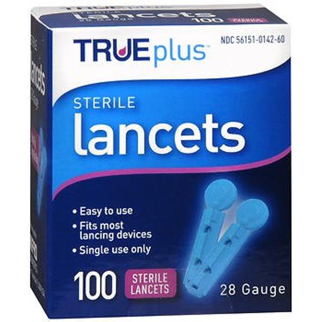 Sterile Lancets. 28 Gauge, Single Use. Fits Most Lancing Devices. 100