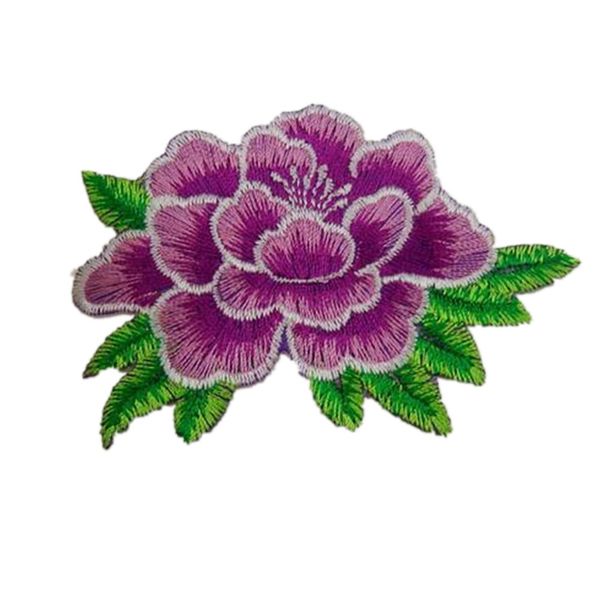 2pcs Flower Iron on Patches Peony with White Trimming Decorative Embroidered Fabric Applique for Jewellery Making Outfit Bag Garment Embellishment(Purple)