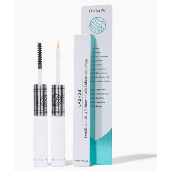 Lash24 by Hair La Vie - Eyelash Serum & Eyebrow Serum - Lash Enhancer and Primer - Dual Formula with AM Lash Primer & PM Lash Boost - Long Lash Serum to Lengthen Lashes All Day - 2-Month Supply