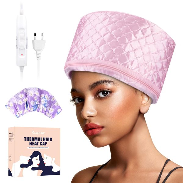 Hair Cap Treatment Steamer - Deep Conditioning Thermal Heat Caps Electric for Afro Hair Hot Care Hat Home Spa with 2 Mode/Pink (UK Plug)