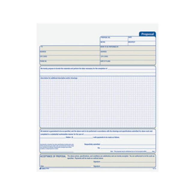 Adams Proposal Form Book, 2-Part, Carbonless, 10.19 x 8.38 Inches, 50 Sets, White and Canary (9450ABF)