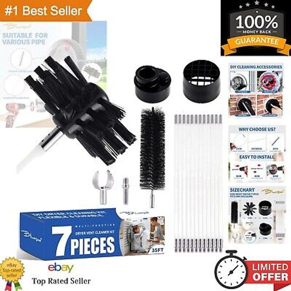 Flexible 35ft Dryer Vent Brush Kit with Vacuum Adapters & Heavy Blockage Tool