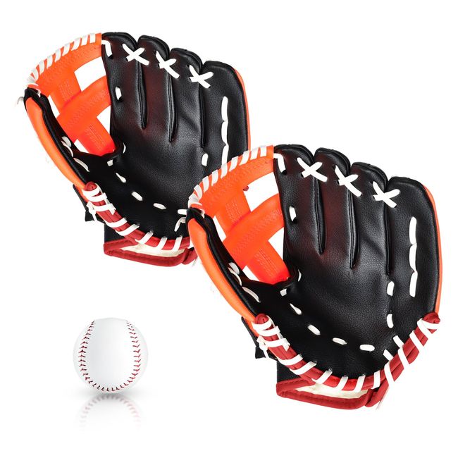 OTraki Baseball Gloves, Soft Catch Ball Set, For Kids, Parent & Child Set, 10.5+11.5 Inches, Ball Included, Shock Absorbing Pad, For Beginners, Baseball Gloves, Softball, For Both Right Throws, Left