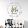 Personalised Name & Initial Floral Wreath - Nursery Wall Sticker [Medium] [Light Grey]