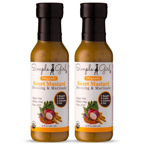 Simple Girl Organic Sweet Mustard Salad Dressing - 2 Bottles - 12oz - Sugar Free - Certified Organic - Kosher - Gluten Free - Vegan - No Carbs - Fat Free - Compatible with Most Sugar Free Diet Plans