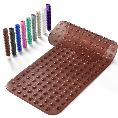 Krussier Non-Slip Bath Tub Mat, 39x16 Inch Extra Large Shower Mat with Drain Holes & Suction Cups, Machine Washable, Clear Brown