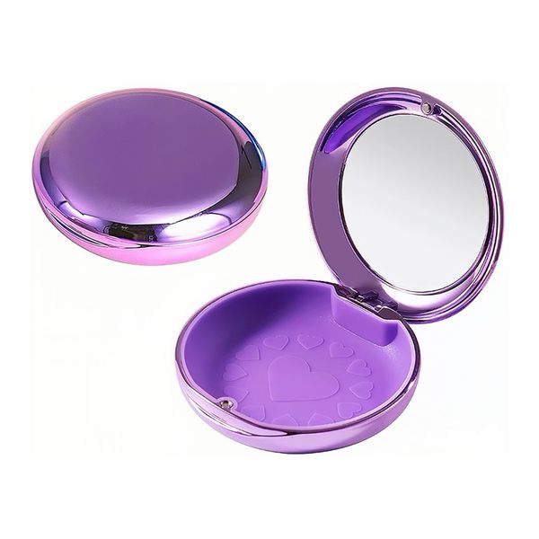 xuanli Mouthpiece Case, Retainer Case, Invisa Line Case, Corrective Gum Case, Mirror Included, Cute, Thin, Portable, Aligner Case, round metal purple, Multi-functional retainer case series is easy to