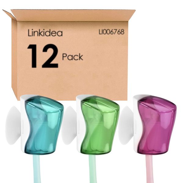 Linkidea Travel Toothbrush Head Covers with Suction Cup, Portable Wall Mount Toothbrush Holder, Toothbrush Cap Case Box Convenient for Travel, Outdoor (12 Pcs)