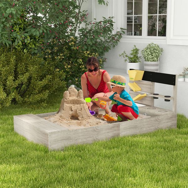 Wooden Sandbox with Liner, Kitchen Design, Sink for 3-7 Years Old