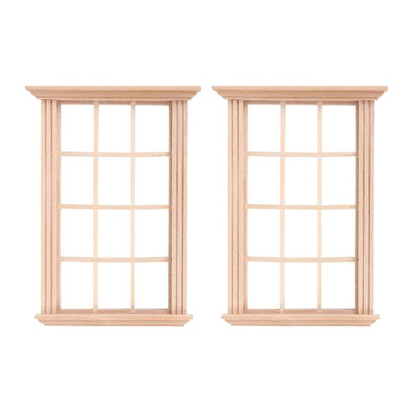 DOITOOL 2Pcs 1: 12 Dollhouse Window Frame Dollhouse Miniature Furniture Mini Wooden Window Frame DIY Dollhouse Bedroom Accessories, 3.3 x 4.5inch