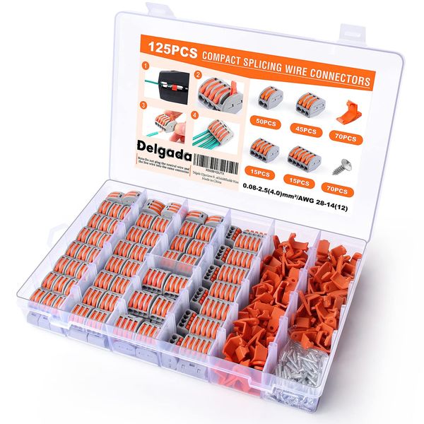 Delgada 265pcs Compact Lever Wire Connectors Nuts Kit - Reusable 2/3/4/5 Port Push-in Wiring Terminals, Universal Quick Splicing Electrical Conductor Wire Connectors