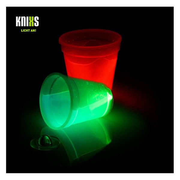 KNIXS Set of 2 Glow Stick Cube Cups/Cups 250 ml in 2-Colour Mix (Red and Green) Luminous for Games, Party, New Year's Eve, Festival or as Decoration - without Play Cube