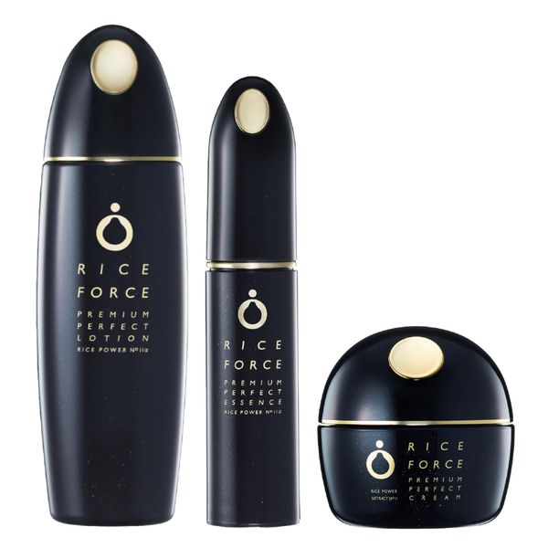 Rice Force Official Premium Perfect Lotion, 4.2 fl oz (120 ml), Premium Perfect Essence, 1.0 fl oz (30 ml), Premium Perfect Cream, 1.1 oz (30 g), Approx. 2 Months Work, Quasi Drug, Rice Power No.11α, Aging Care, Dense Moisturizing Type, Highly Moisturizin