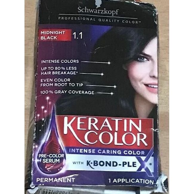 Schwarzkopf KERATIN COLOR PERMANENT Hair Color 1.1 Midnight Black NIB