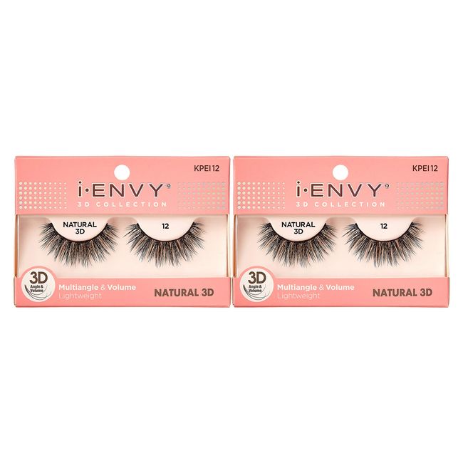 iEnvy Natural Eyelashes Lightweight False Lashes Multiangle and Volume 3D Natural Strip Lashes (2 Pack)