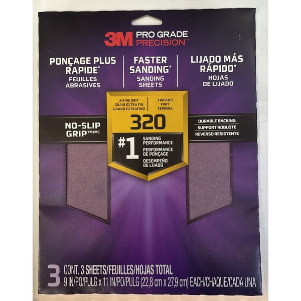 3M PRO GRADE Advanced Sandpaper - 3 Pack - 320 Grit (Fine)