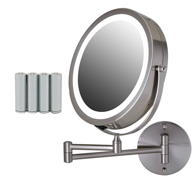 Makeup Mirror Lighted Wall Mount Adjustable Double Sided Round LED Folding Arm