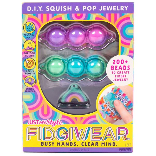 Just My Style Fidgiwear Rainbow D.I.Y. Squish & Pop Jewelry, Create Your Own Fidget Jewelry for Kids, Includes Squishy Charms, Fidget Toys with A Stylish Twist, Bracelet Making Kit for Girls