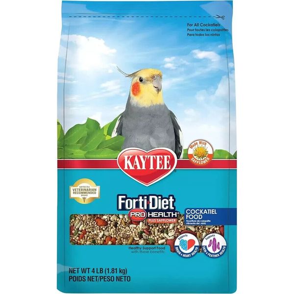 Kaytee Forti-Diet Pro Health Cockatiel Bird Food with Safflower Seed Mix 4 Pound