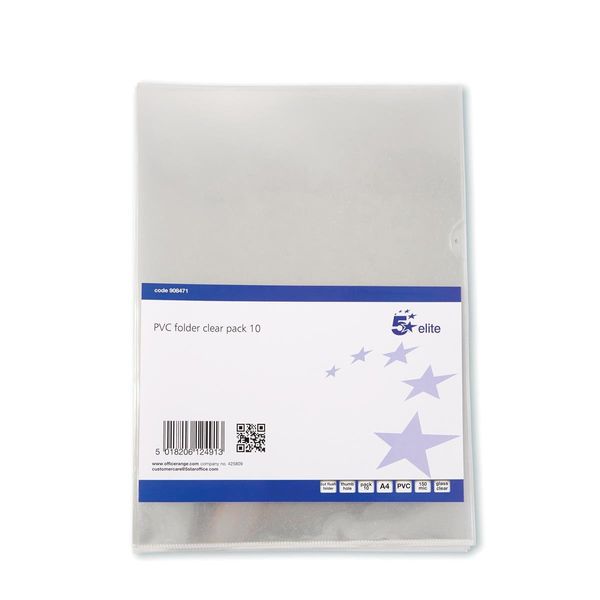 5 Star 908471 Folder PVC Cut Flush A4 Clear [Pack of 10]