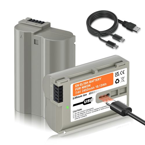 EN-EL15, EN-EL15a, EN-EL15b, EN-EL15c Batteries 2 Pack USB-C Charging for Nikon D7500, D750, Z6, Z6 ii, Z7, Z7ii, Z8, D500, D600, D610, D810, D800, D800E, D710E, D850, D7000, D7100, D7200 Cameras