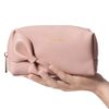 Rownyeon Makeup Pouch, Portable, Cute, Compact, With Many Compartments, Korean Style, Ribbon, Pen Case, Water Repellent, PU Small Items, Mini, Pink, Brush Holder, Pen Holder, Birthday Gift