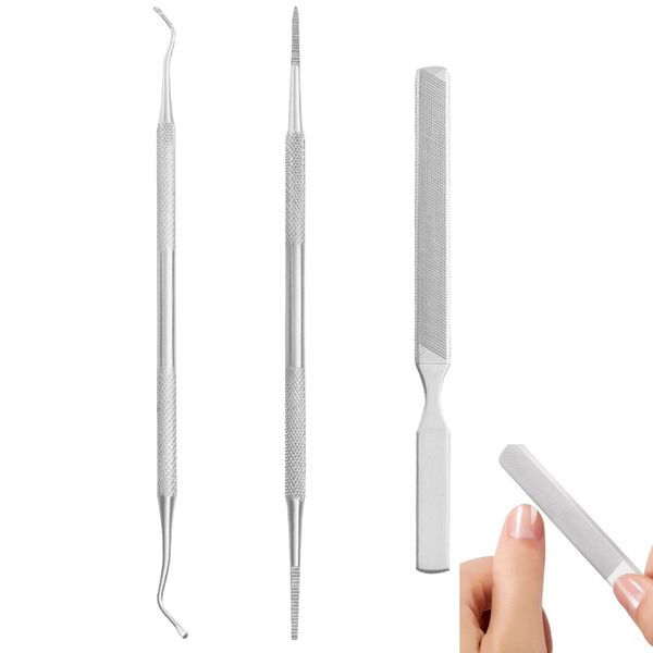 Nail File, Nail Scalking Remover, Set of 3, Stainless Steel, Nail Lifter, Nail Scalk, Intruded Nails, File, Winding Nails, Thick Nails, Foot Care, Nail Care