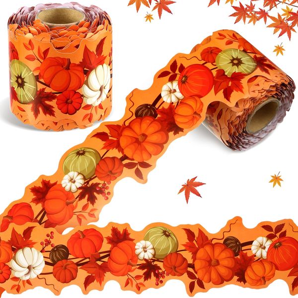 Cholemy 65.6 ft Bulletin Board Borders Fall Bulletin Border Decoration Halloween Bulletin Board Borders Fall Classroom Decoration for Halloween Thanksgiving Classroom (Pumpkin, Maple Leaf)