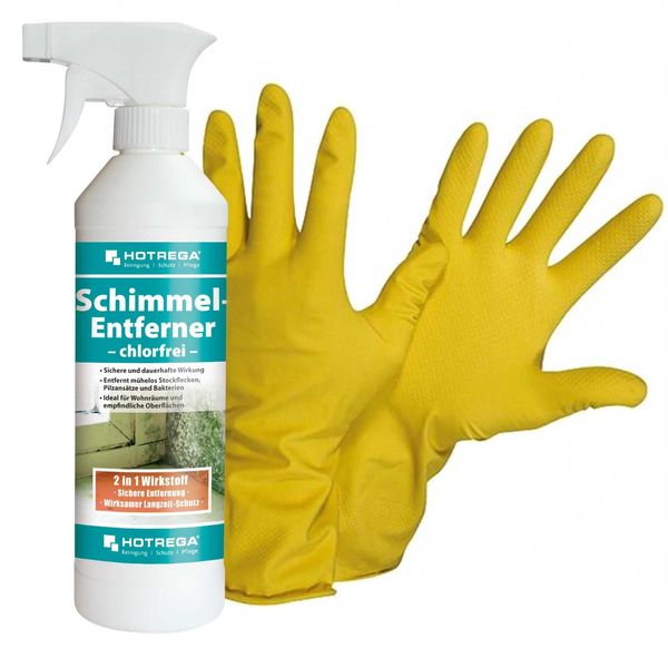 Hotrega – Mould And Mildew Remover Chlorine-Free 500ml Set + NITRAS Gloves Size 10