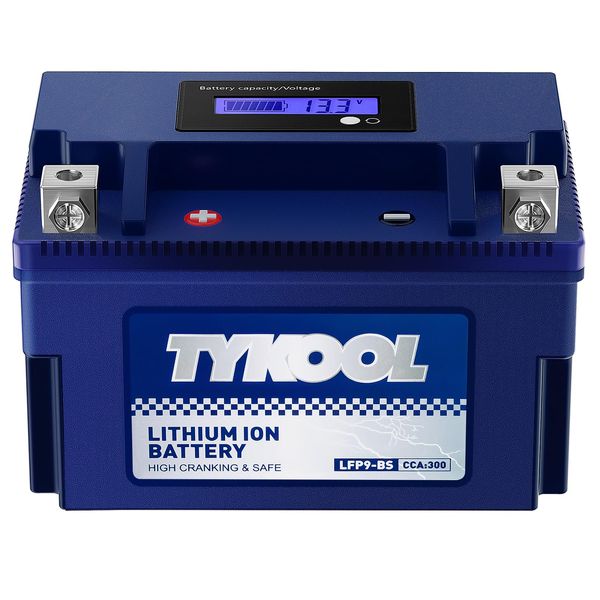 TYKOOL YTX9-BS YTZ10S YTX7A-BS Lithium LiFePO4 Motorcycle Battery,12V 5Ah,300CCA,Built in BMS,Powersports Battery,for ATV, UTV,Scooter, Snowmobile,Jet Ski,Honda,Yamaha,Kawasaki,Suzuki,Battery