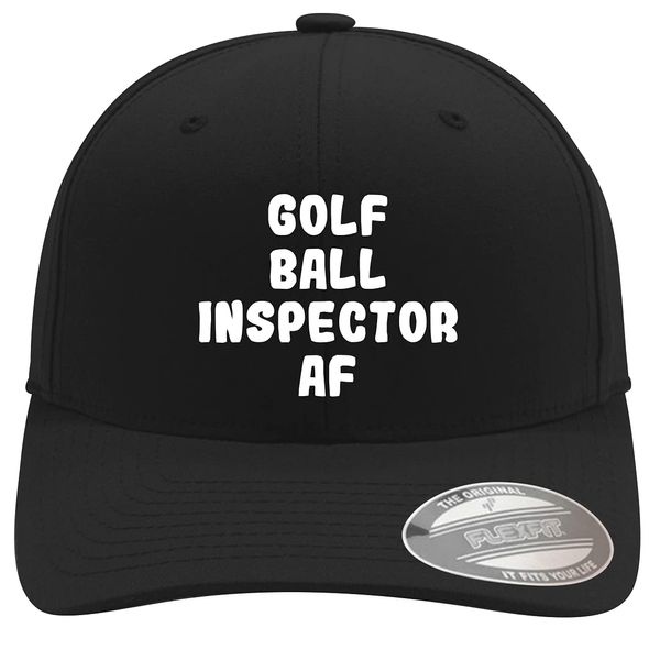 Golf Ball Inspector AF - Soft Flexfit Baseball Hat Cap, Black, Small/Medium