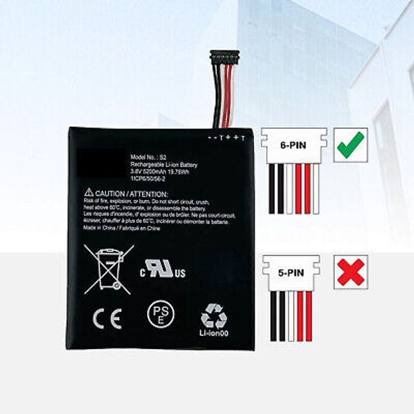 New Battery S2 (6 pins) for Ring Video Doorbell 5200mAh