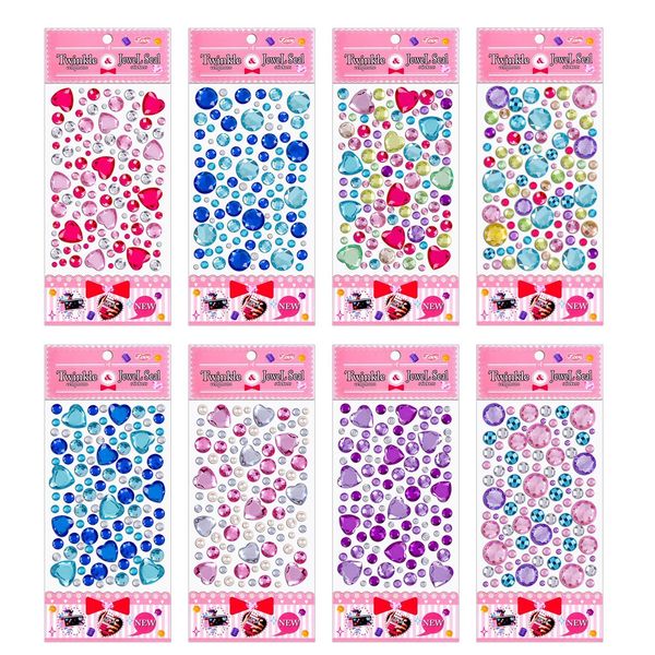 Ganda "8 Sheets" Children's Gems Sticking Paper Educational DIY Craft Sticks Non-Toxic Acrylic Rhinestone Sticker Gemstone Jewels for Kids Crafts, Scrapbooking, Prizes, Party Favors, Phone Decoration (Gemstones)