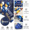 Xinvery 2PCS Blue Gold Party Tablecloth, Happy Birthday TableCloth Balloons Star Table Covers Plastic Rectangular Tablecloths for Boys Men Birthday Baby Shower 137 x 274cm