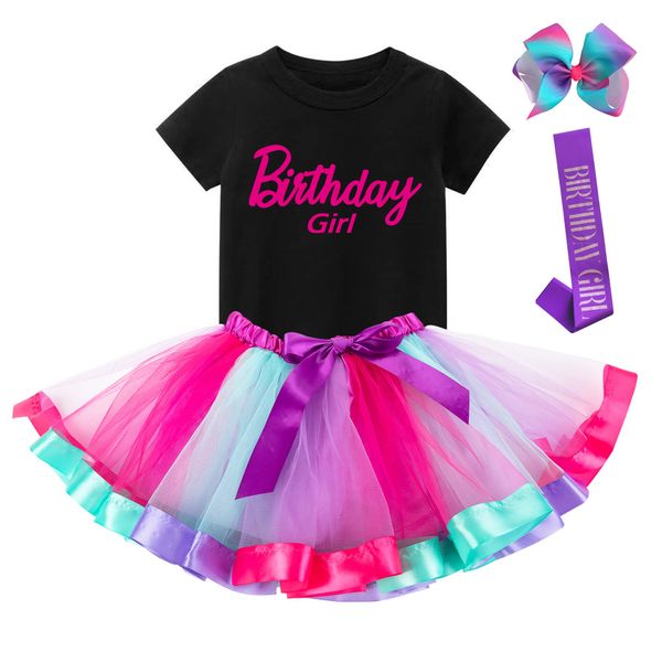 K-Acc Pink Birthday Girl Outfit - Shirt, Tutu Skirt, Hair Bow, Satin Sash - Gifts for Girls Birthday Party (4-5 Years, Pink 2)