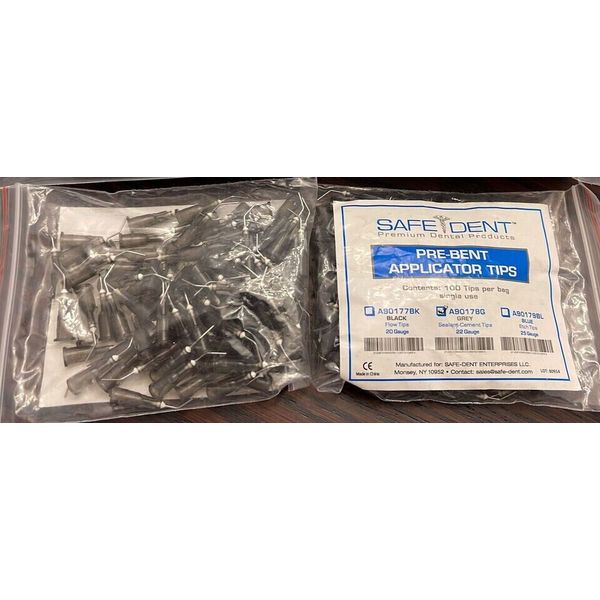 100/Pack Dental Pre-Bent Applicator Tips 22Ga Needles Grey Composite Syringes