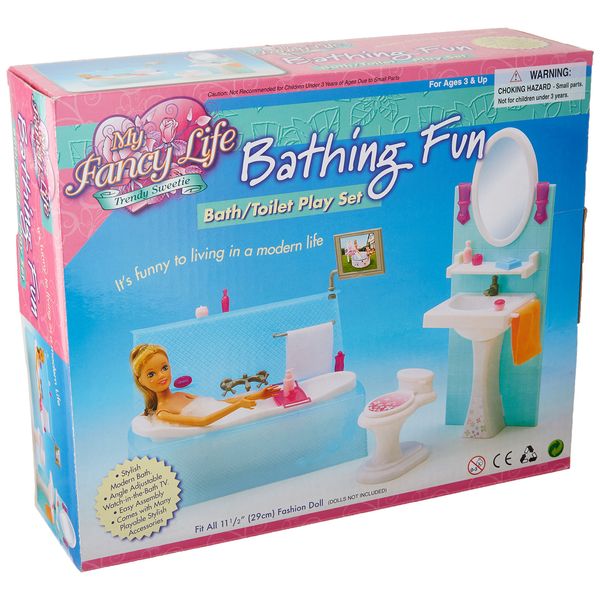 My Fancy Life Dollhouse Furniture - Bathing Fun with Bath Tub and Toilet Playset