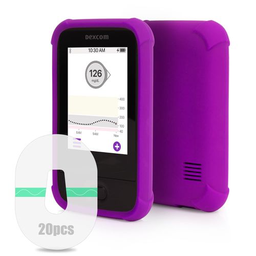 Dexcom G6 Receiver Case Silicone with 20PCS Transparent Dexcom G6 Adhesive Patches, Dexcom G6 Sensor Shockproof Anti-drop Protective Case by YOUSHARES (Purple)