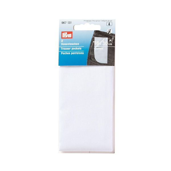 Prym Trouser Pockets, Cotton, White, 16 x 30 cm, 2 Pcs