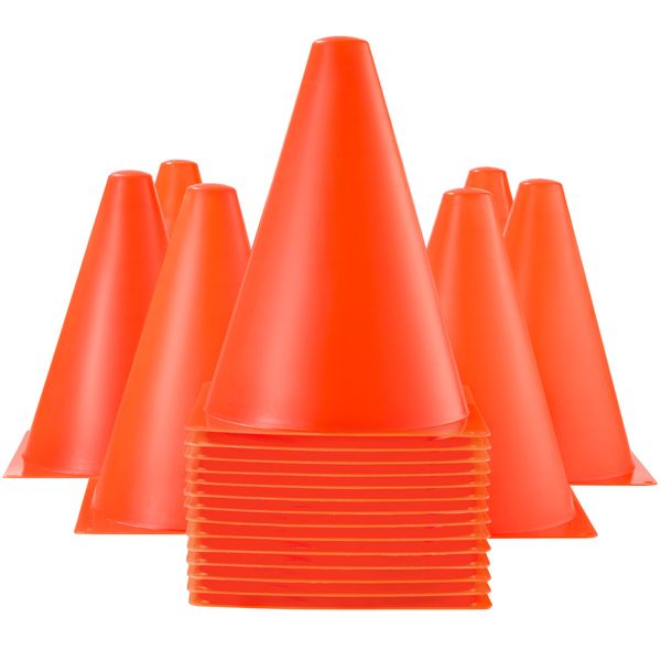 Dazzling Toys 7" Plastic Traffic Cones - 6 Pack of 7” Multipurpose Construction Theme Party Sports Activity Cones For Kids Outdoor & Indoor Gaming & Festive Events