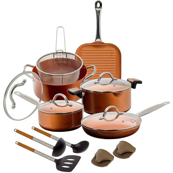 15 Piece Copper Ceramic Nonstick Cookware Set