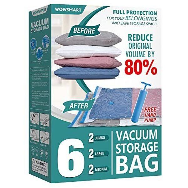 6 Space Saver Vacuum Sealed Storage Bags 2 Jumbo + 2 Large + 2 Medium Hand